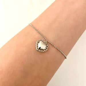 925 Sterling Silver Heart Bracelet Dainty Minimalist Lacey Heart Bracelet